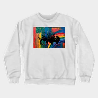 American Bison Stamp Art Painting Rainbow Crewneck Sweatshirt